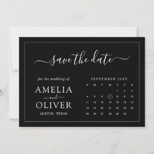 Reserve A Data Casamento Calendário Preto Ousado Moderno Minimali