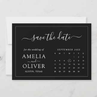 Reserve A Data Casamento Calendário Preto Ousado Moderno Minimali