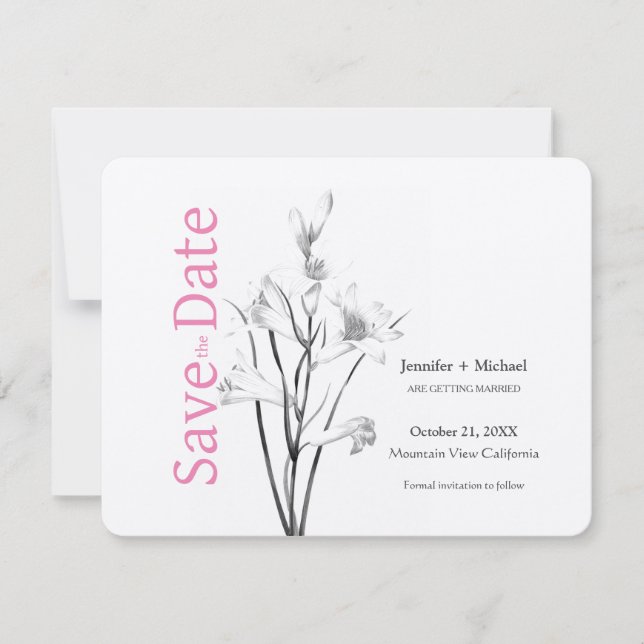 Reserve A Data Casamento Caligrafia Floral Preto Branco (Frente)