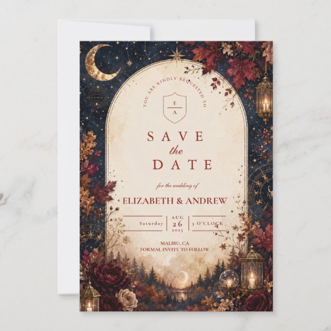 Reserve A Data Casamento Caprichoso Celestial de Outono (Frente)