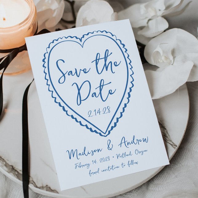 Reserve A Data Casamento Caprichoso Coração Azul (Criador carregado)