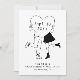 Reserve A Data Casamento Caprichoso Preto e Branco. Desenho à Mão