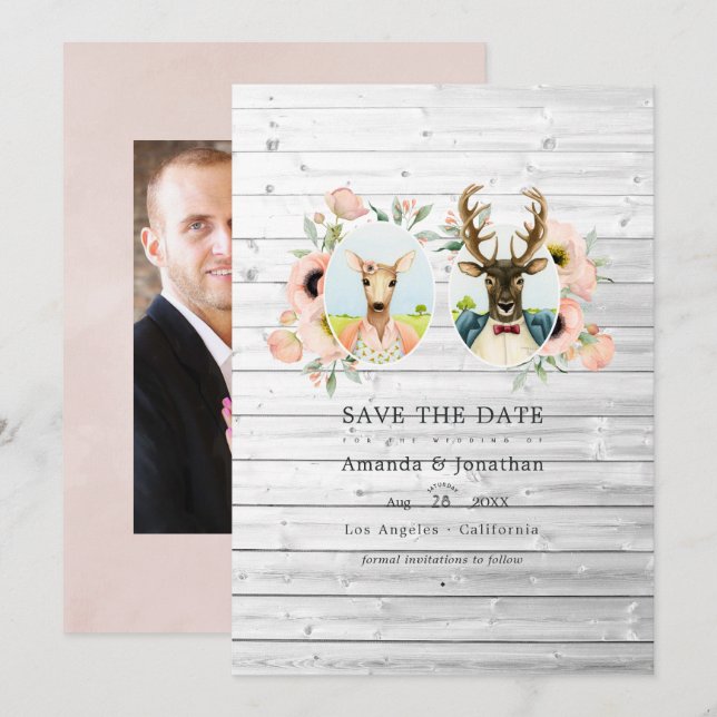 Reserve A Data Casamento caprichoso rústico de cervos na floresta (Frente/Verso)