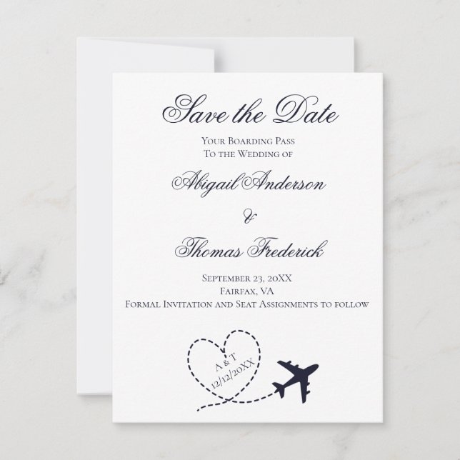 Reserve A Data Casamento Cardíaco do Avião de Destino de Embarque (Frente)