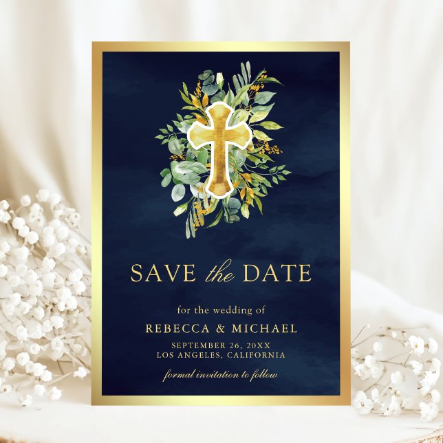 Reserve A Data Casamento Catolicamente Naval Azul Verde Dourado (Criador carregado)