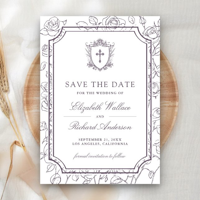 Reserve A Data Casamento Católico Branco Vitoriano e Roxo Empoeir (Criador carregado)
