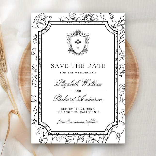 Reserve A Data Casamento Católico Preto e Branco Vitoriano (Criador carregado)