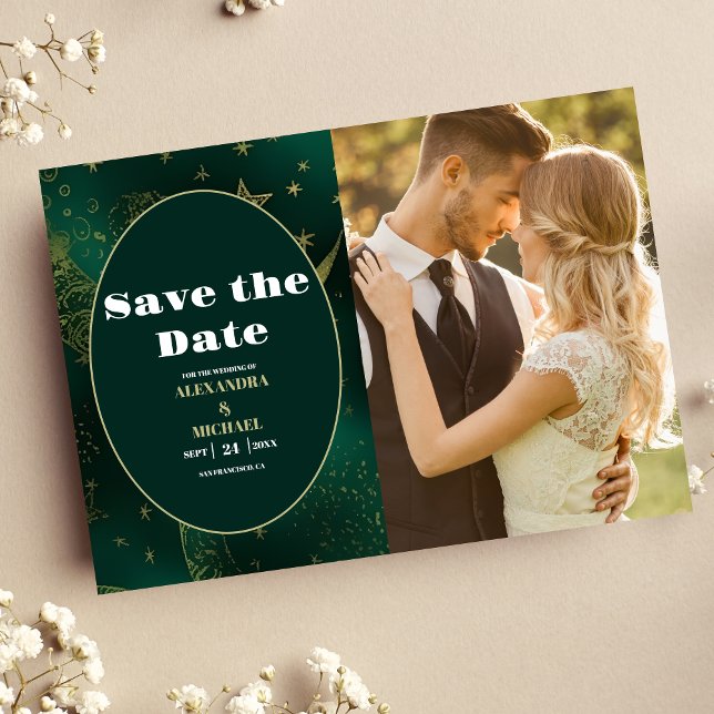 Reserve A Data Casamento Celestial Esmeralda Verde Dourado PhotoE (Criador carregado)