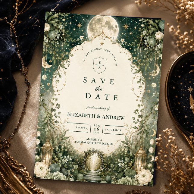 Reserve A Data Casamento Celestial Verde Elegante (Criador carregado)