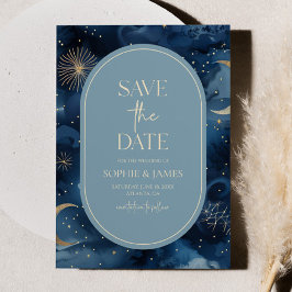 Reserve A Data Casamento Céu Estelar Elegante Dourado Azul