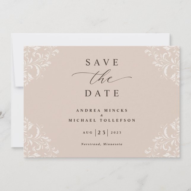 Reserve A Data Casamento Champagne Bege Vintage Elegante (Frente)