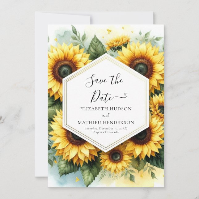 Reserve A Data Casamento Chic Bloom Sunflower (Frente)