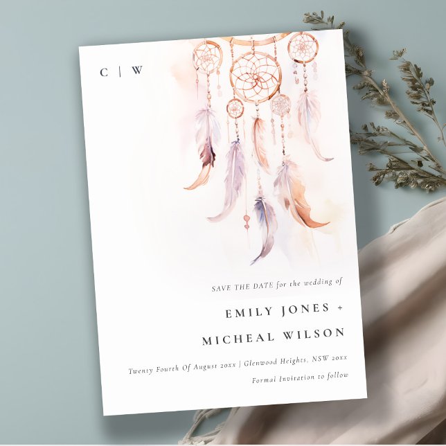 Reserve A Data Casamento Chic Boho Feather Dreamcatcher Watercolo (Criador carregado)
