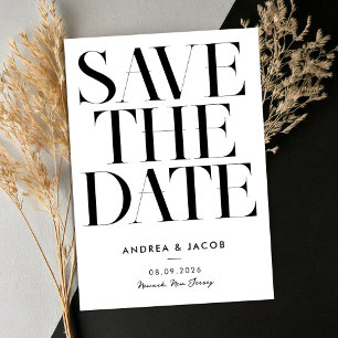 Reserve A Data Casamento Chic Branco e Preto Minimalista Moderno