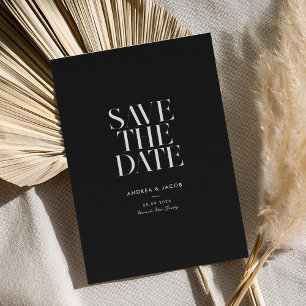 Reserve A Data Casamento Chic Branco e Preto Minimalista Moderno