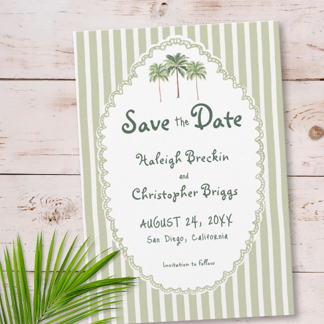Reserve A Data Casamento Chic de Sol da Palmeira Costeira (Coastal Chic Sun Palm Tree Wedding Save The Date)