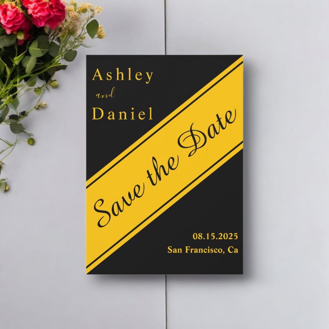 Reserve A Data Casamento Chic Dourado E Negro Moderno Elegante (Criador carregado)