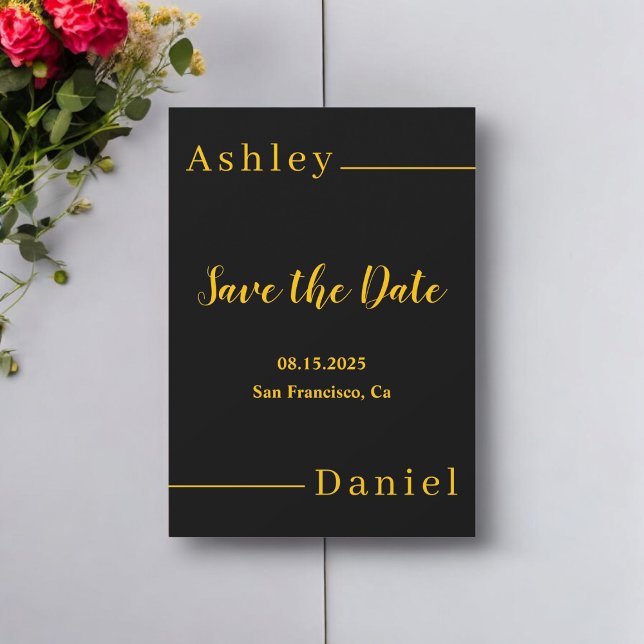 Reserve A Data Casamento Chic Dourado E Preto Simples Moderno (Criador carregado)