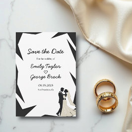 Reserve A Data Casamento Chic Moderno, Simples, Preto E Branco