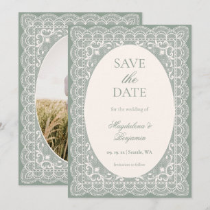 Reserve A Data Casamento Chic Vintage Marfim e Verde Sálvia Elega