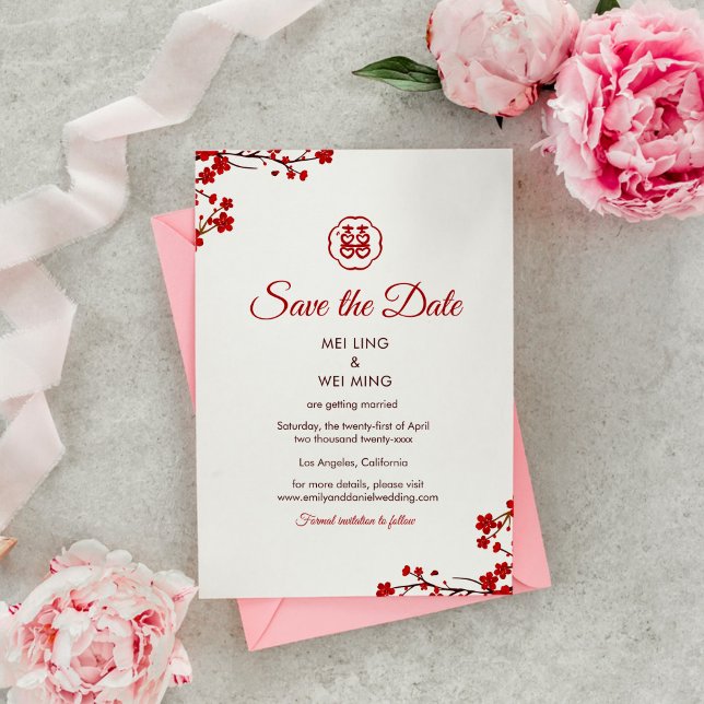 Reserve A Data Casamento Chinês Elegante de Felicidade Dupla (Criador carregado)