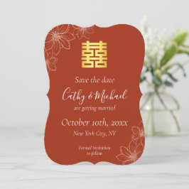 Reserve A Data Casamento chinês floral moderno boho vermelho
