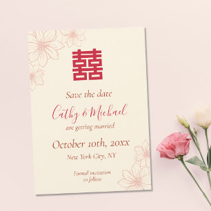 Reserve A Data Casamento chinês floral vermelho e bege Boho