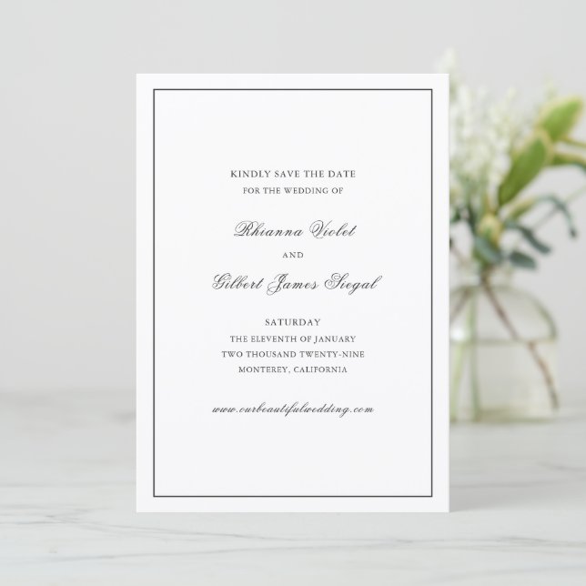 Reserve A Data Casamento Clássico atemporal Preto e Branco (Em pé/Frente)