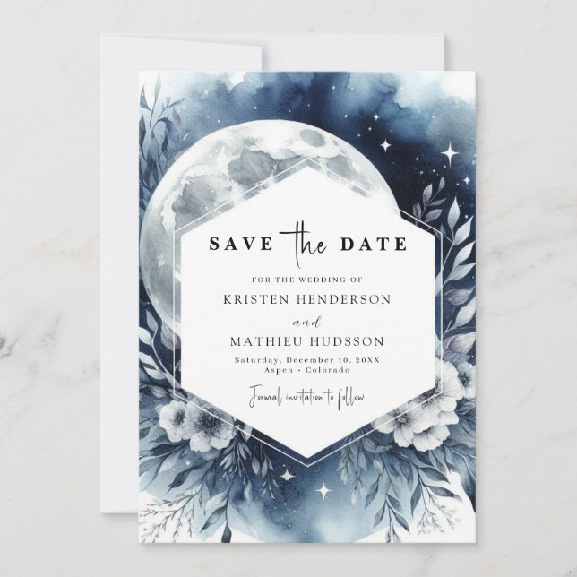 Reserve A Data Casamento Clássico da Lua Azul (Frente)