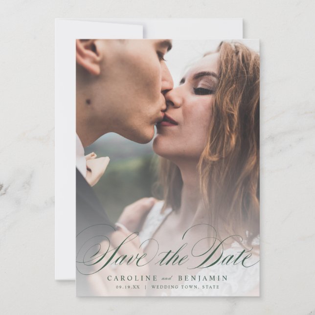 Reserve A Data Casamento clássico de fotos de caligrafia salvar d (Frente)