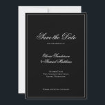Reserve A Data Casamento Clássico de Fronteira Negra Elegante<br><div class="desc">Apresentando nosso casamento da caligrafia elegante Salve a data: um design clássico, preto e branco que exumenta o charme do eterno. Com a intrincada caligrafia e um monograma personalizado no verso, essa salva capta a essência do romance e da sofisticação. Simples mas cativante, ele dá o tom perfeito para seu...</div>