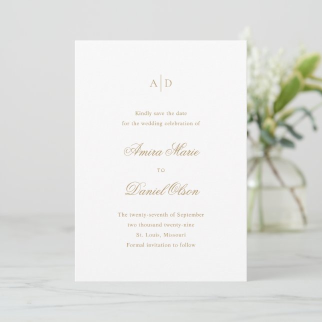 Reserve A Data Casamento Clássico de Ouro Limpo (Em pé/Frente)