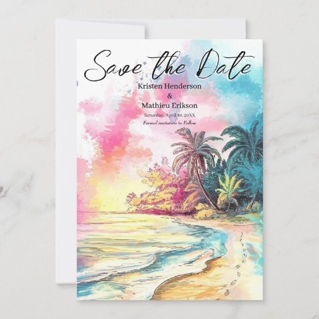 Reserve A Data Casamento Clássico de Praia Boho (Frente)