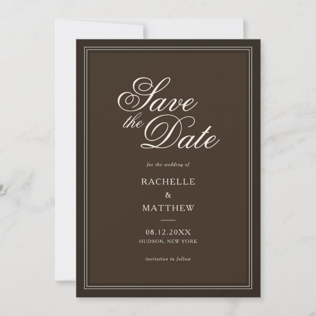 Reserve A Data Casamento Clássico Dinheiro Antigo Marrom Escuro (Frente)