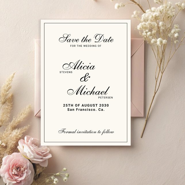 Reserve A Data Casamento clássico formal e elegante em preto e ma (Criador carregado)
