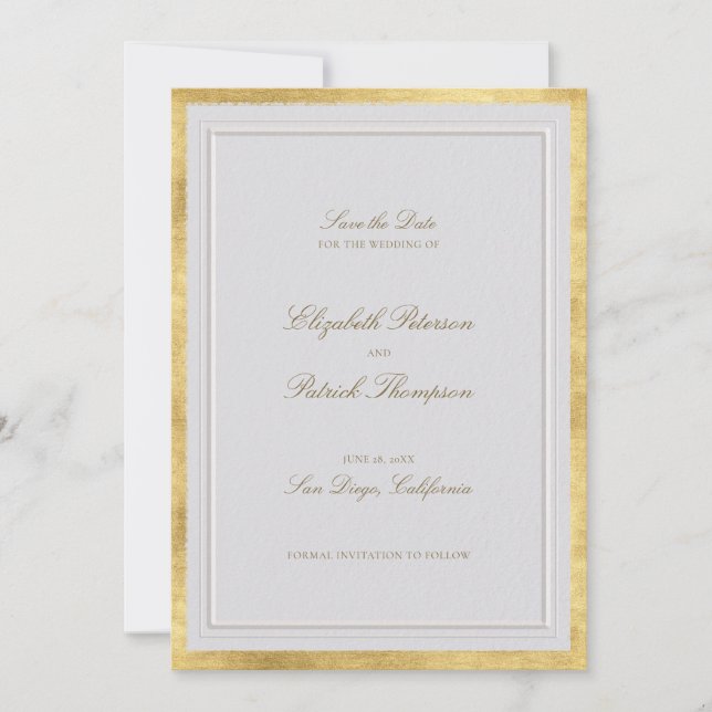 Reserve A Data Casamento Clássico Moderno Dourado Marfim Formal E (Frente)