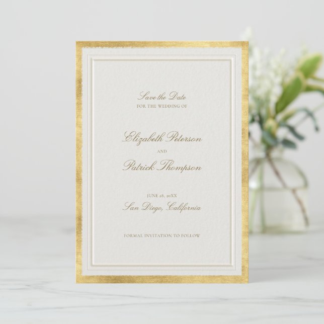 Reserve A Data Casamento Clássico Moderno Formal Falso Dourado Ec (Em pé/Frente)