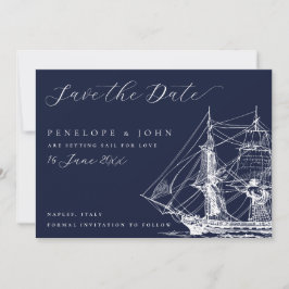 Reserve A Data Casamento Clássico Navio Náutico Azul Marinho