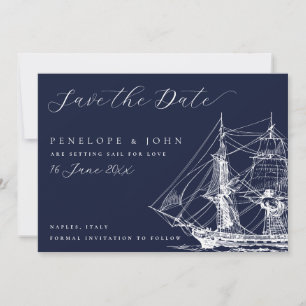 Reserve A Data Casamento Clássico Navio Náutico Azul Marinho