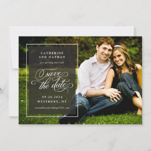 Reserve A Data Casamento Clássico Preto e Branco com Letra Elegan