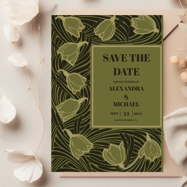 Reserve A Data Casamento Clássico Verde Art Nouveau (Criador carregado)