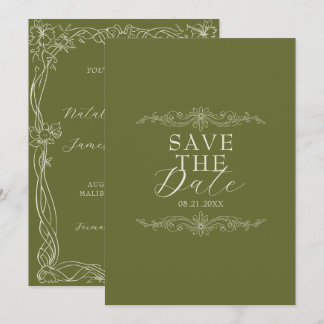 Reserve A Data Casamento Clássico Verde Oliva Romântico Dinheiro