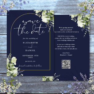 Reserve A Data Casamento Código QR Arco Dourado Verde Azul-Navy