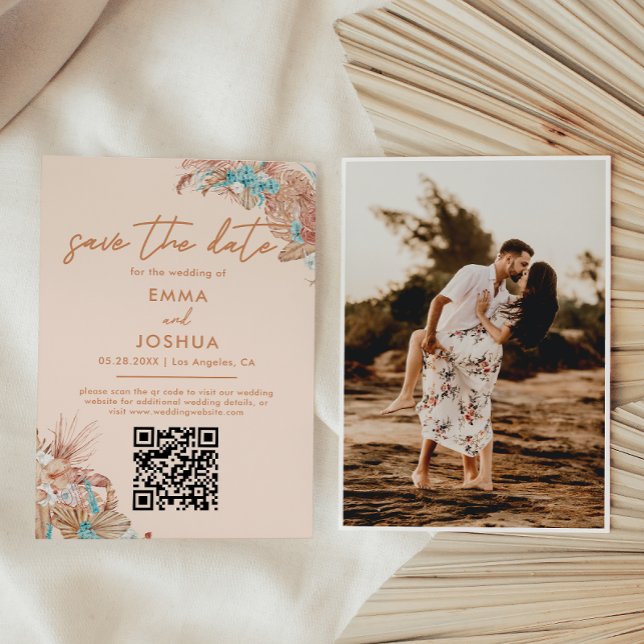 Reserve A Data Casamento Código QR Boho Elegante (Criador carregado)
