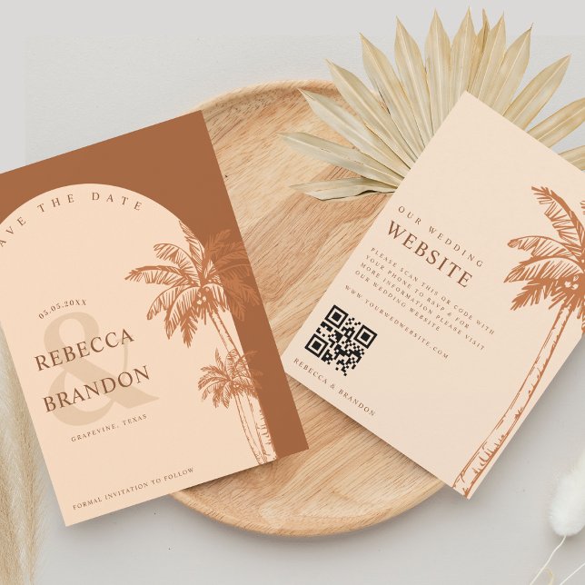 Reserve A Data Casamento Código QR Boho Praia Palmeira Terracota (Criador carregado)