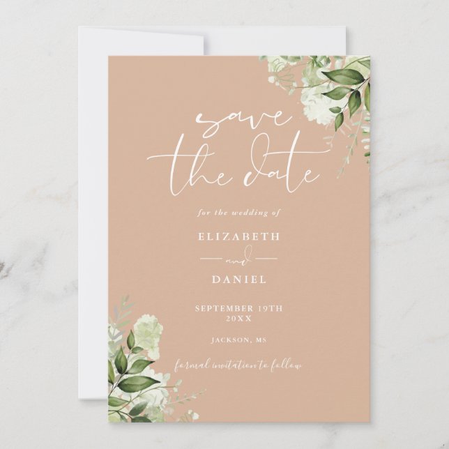 Reserve A Data Casamento Código QR Floral de Verdura Bege (Frente)