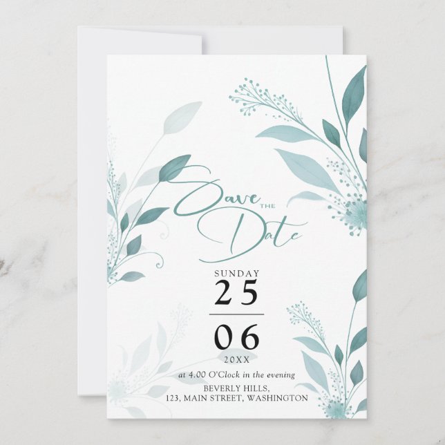 Reserve A Data Casamento Código QR Foto Azul Eucalipto Teal (Frente)