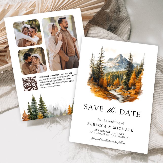 Reserve A Data Casamento Código QR Foto da Montanha Floresta Outo (Criador carregado)