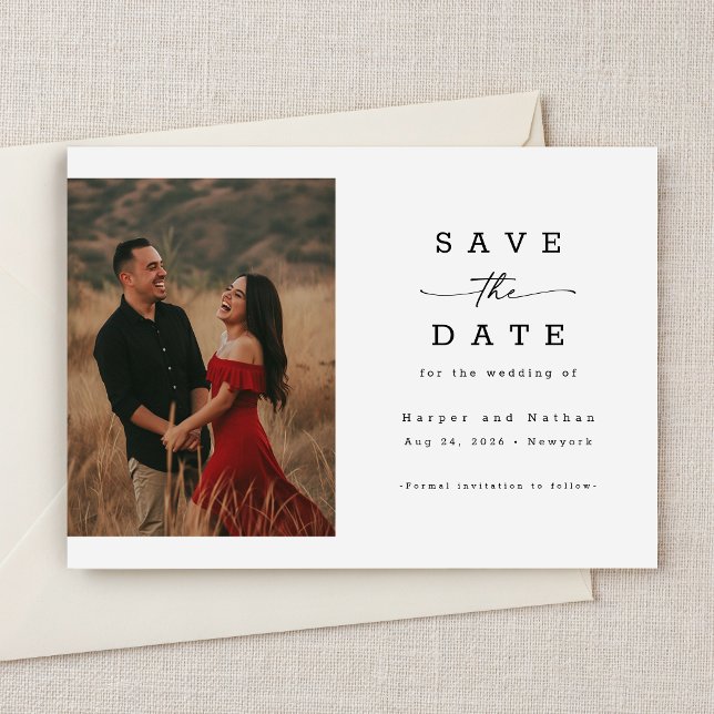 Reserve A Data Casamento Código QR Foto Script Elegante (Criador carregado)