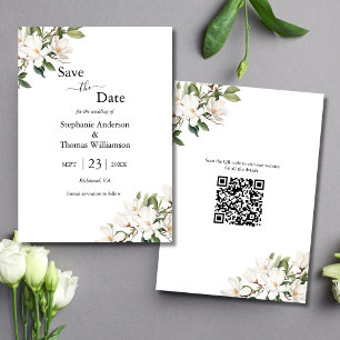 Reserve A Data Casamento Código QR Magnólias Florais Brancas Vege